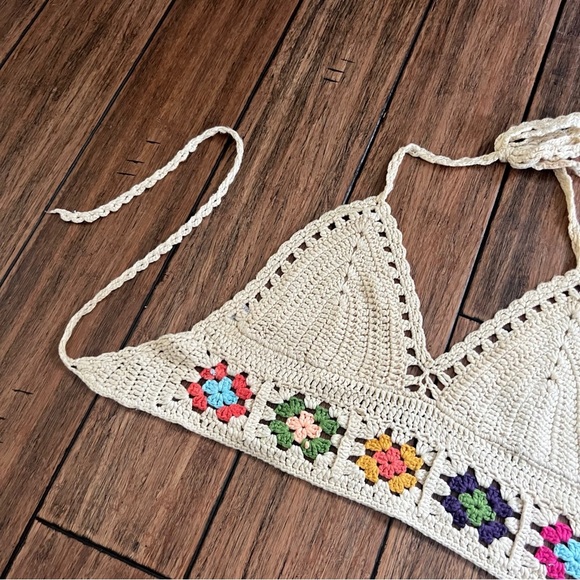 WoWo Crochet Knit Bralette Halter Granny Square Festival Tank Bra Large Top - Picture 3 of 8